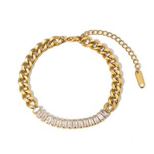 Waterproof Tennis Baguette Bracelet*Cubic Zirconia Diamond18K Gold Link Chain*JD